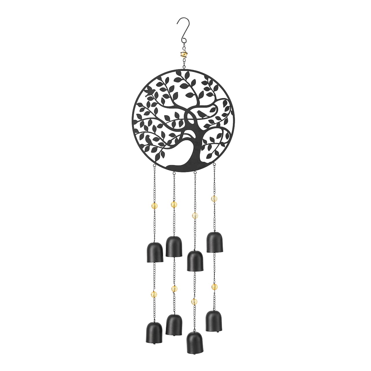 Glitzhome® Matte Black Metal Tree of Life Windchime with Bells